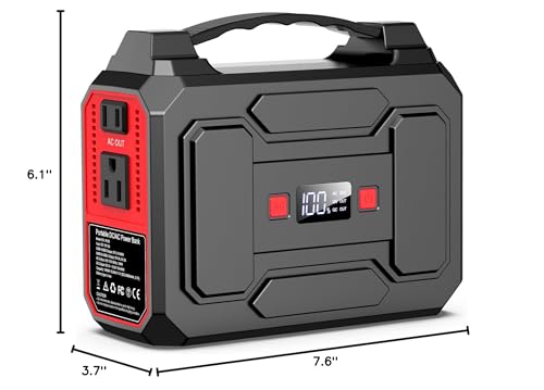 Portable Power Station, 146Wh 100W Solar Powered Power Bank with AC Outlet - color: Red