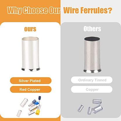 mankk 400PCS Wire Ferrules Terminals Kits Silver Plated Copper Ferrules Wire Ends Terminals Crimp Terminal Connector Sleeves 8 Sizes AWG(16 14 12 10 8 6 4 2) - color: 400PCS