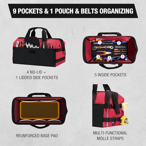 HISEA 3 Pack Heavy Duty Tool Bag, 13-Inch Waterproof Tools Organizer Tote - color: Red, size: 13 Inch
