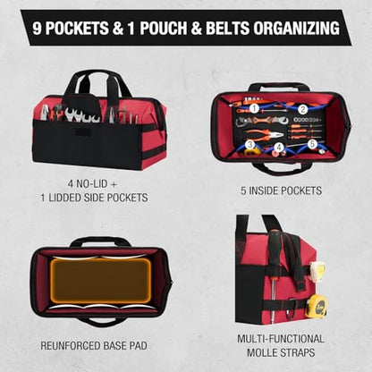 HISEA 3 Pack Heavy Duty Tool Bag, 13-Inch Waterproof Tools Organizer Tote - color: Red, size: 13 Inch