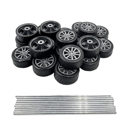 20PCS Small Toy Car Wheel 18mm Model Car Mini Rubber Tire Wheels with 10PCS Shaft Round Rod Axles for DIY Model Toy RC Car Truck Robot Building Accessories (Silver 2x18mm) - style: Silver 2x18mm