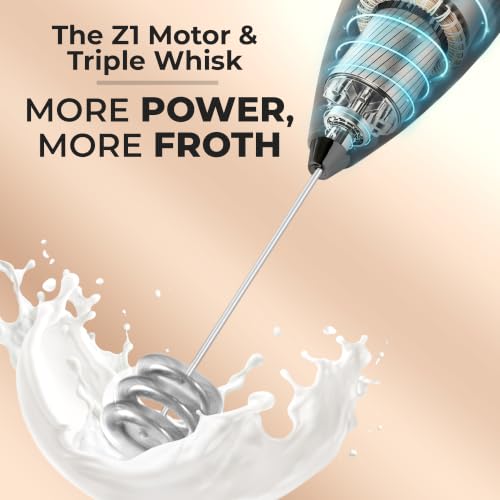 Zulay Kitchen Powerful Milk Frother Wand With Duracell Batteries - Ultra Fast Handheld Drink Mixer - Electric Whisk Foam Maker for Coffee, Lattes, Cappuccino & Matcha - Triple Whisk - Midnight Elite - color: 03 - Executive Black, size: Triple Whisk + Batt