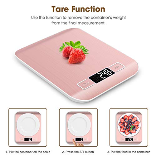 Mik-Nana Food Scale Pink, 10kg/22lb Digital Kitchen Scale Weight Grams and Oz for Baking and Cooking, 1g/0.1oz Precise Graduation, Easy Clean Stainless Steel - color: Pink
