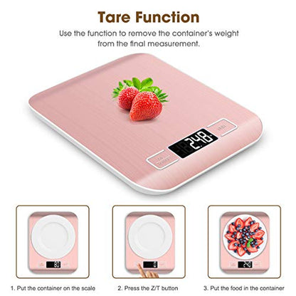 Mik-Nana Food Scale Pink, 10kg/22lb Digital Kitchen Scale Weight Grams and Oz for Baking and Cooking, 1g/0.1oz Precise Graduation, Easy Clean Stainless Steel - color: Pink
