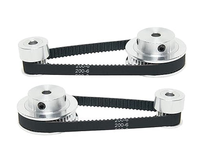 2PCS Set 2GT Aluminum Timing Pulley 20&48 Teeth 6.35mm Bore Synchronous Wheel with 2PCS Length 200mm Width 6mm Belt (20-48T-6.35B-6) - size: 6.35MM Bore, style: 20-48T-6.35B-6MM