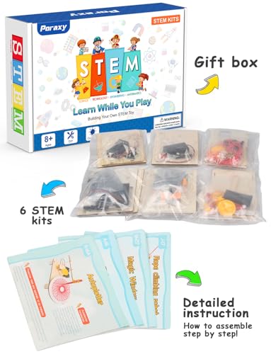 Poraxy 6 in 1 STEM Toys for Kids Ages 8-12, STEM Kits, 3D Wooden Puzzles, Educational Science Projects Building Model Kits, Birthday Gifts for Boys and Girls Ages 7 8 9 10 11 12 13 Years Old