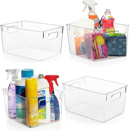 ClearSpace Clear Plastic Storage Bins – Pantry Organizers & Storage Containers, Cabinet Organizer - Home Organization Must Haves for Kitchen, Laundry Room, Office, Closet, Garage & Freezer - size: 4 Pack
