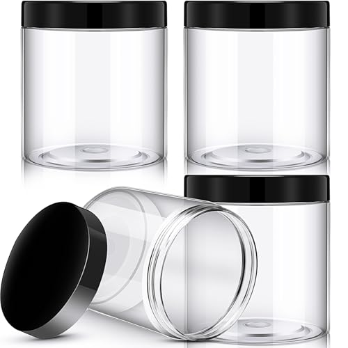 Patelai 4 Pcs Plastic Jars with Lids, Black, 16 oz, Wide Mouth - color: Black, size: 16 oz