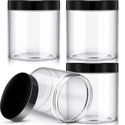 Patelai 4 Pcs Plastic Jars with Lids, Black, 16 oz, Wide Mouth - color: Black, size: 16 oz