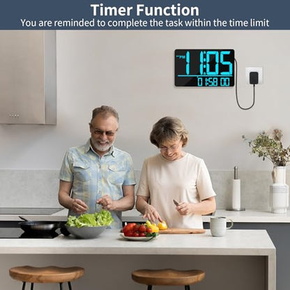 PERSUPER 13" Digital Wall Clock Large Display with Remote, Temp & Timer - style: Blue