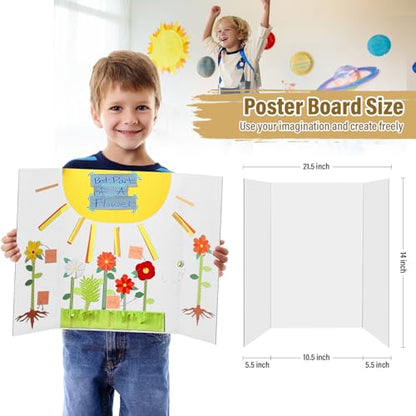 4 Pcs Trifold Poster Board, 21.5x14 inches Small White Poster Board Comes with Sticky Accessories, Corrugated Presentation Boards, Display Board for School Projects, Business Presentations - size: 21.5x14 in, style: 4 count