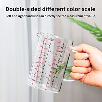 77L 2 Cup Glass Measuring Cup (0.5L), High Borosilicate Glass Measuring Cup - color: Red and black measuring scale, size: 500 ML (2 Cup)