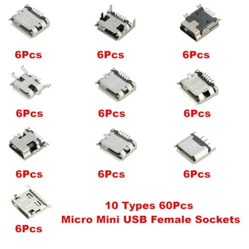 60Pcs 10 Types Micro USB Port Female Sockets Connector Kit