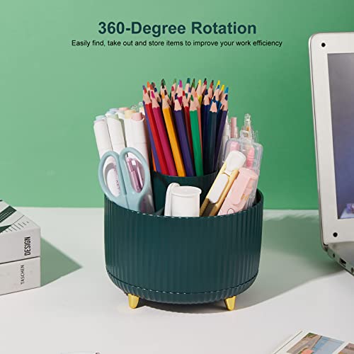 360 Degree Rotatable Pen Holder, 5 Slots Office Desk Organizer, Pencil Holder for Desk Multi-Functional Pencil Cup Desktop Stationary Organizer Storage for Office School Home Dark Green - color: Dark Green/Blue