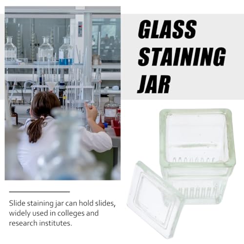 Mipcase Glass Staining Jar with Lid 9-Slide Capacity Transparent Coplin Staining Tank for Laboratory Chemical Resistant 3.93X2.55X2.36 Inch - size: 10X6.5X6CM