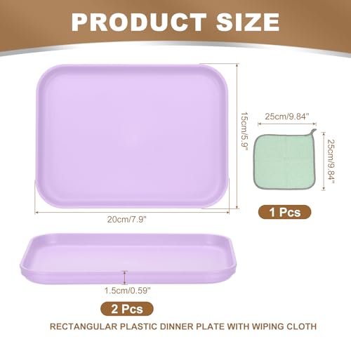 PATIKIL 7.9x5.9 Plastic Tray, 2 Pack Rectangular Plates Small Food Tray Wheat Plates Dishes Reusable Dessert Plate Trays with Cloth for Cake Fruits Salad Cupcake Steak Serving Purple - color: Purple, size: "xS(7.9"x5.9")