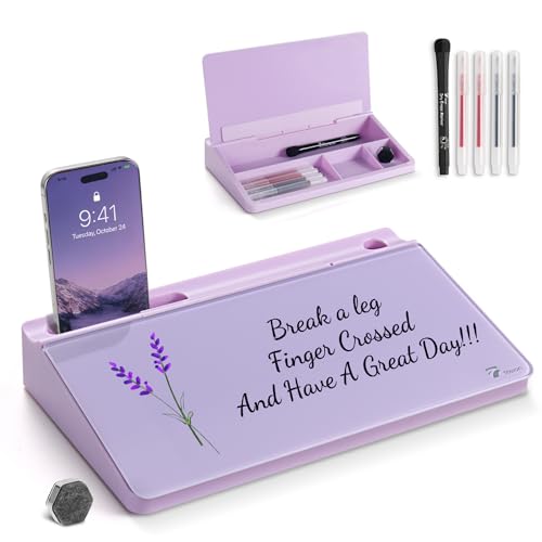 TOWON Compact Glass Desktop Whiteboard with Storage 12x7 in, Lavender - color: Purple