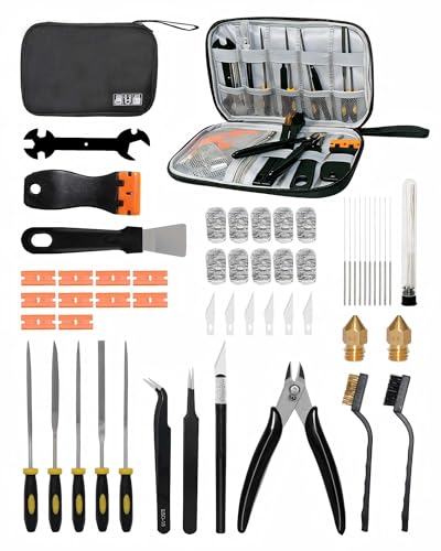 3D Printer Tools Kit, 53Pcs 3D Printer Accessories & Cleaning Kit for All FDM/SLA， Includes Nozzle Cleaning Kit, Scraper, Deburring Tool, Files, Brushes - Complete Starter Kit with Case