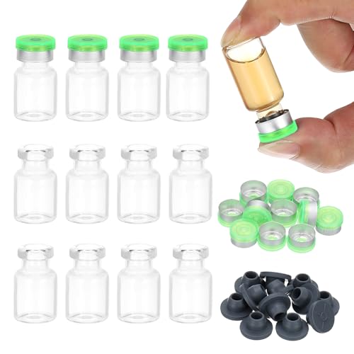 PATIKIL 12pcs 2ml Clear Borosilicate Glass Sample Vials with Aluminum Plastic Cap and Rubber Stopper for Lab Solid Liquid Powder Storage, Green Silver Tone - color: Clear/Green Silver Tone, size: 2ml
