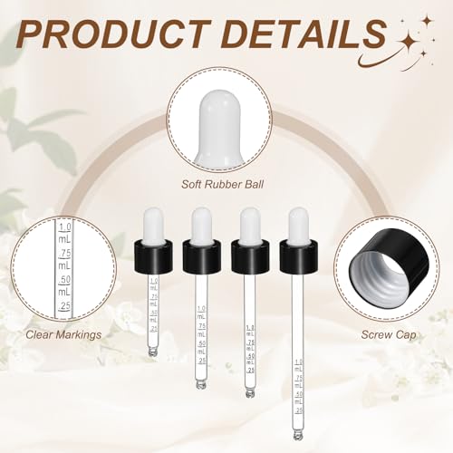 PATIKIL Glass Eye Dropper w/Measurement mark for 1,2oz Glass Bottles 10Pcs - color: White/Black Top, size: 1/2oz