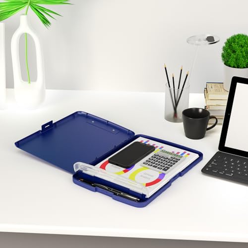 Piasoenc Clipboard with Storage, 8.5 x 11 Clip Board with Pen Holder,Blue - color: Navy Blue