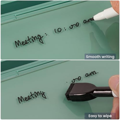 Varhomax Glass Desk Whiteboard with Storage - color: Green