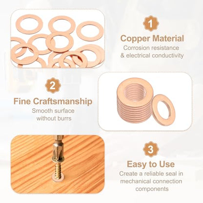 PATIKIL 35PCS M14 Copper Washers, M14x22x1mm Copper Crush Washer Metric Flat Washers Sealing Washers Assortment Kit Oil Drain Plug Gasket Ring for Automotive Battery Vehicles Screws Bolt - size: M14x22x1mm