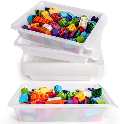 Yopay 15 Pack Plastic Art Tray for Classroom, White Craft Trays for Kids, Paper Organizer Bins, Activity Organizer Serving Tray for DIY Projects, Painting, Beads, Slime Sensory Toys