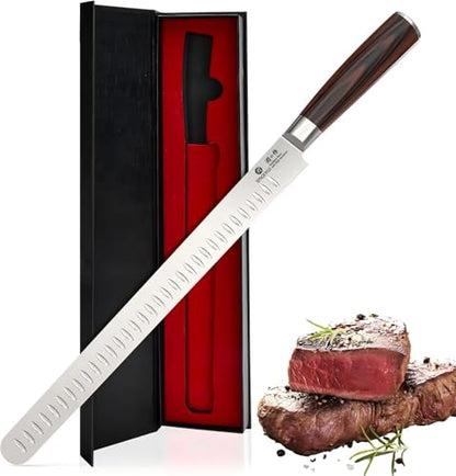 imarku Brisket Knife 12 Inch, Japanese High Carbon Stainless Steel - color: Black Brown Handle