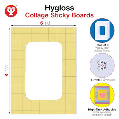 Hygloss Sticky Collage Frames - 6 Pack 6” x 8” Self Stick Collage Boards for Kids - Peel & Stick Mounting Boards for Art Projects, School Crafts, Classrooms, and DIY Displays - size: 6-Pcs, style: Frame 6” x 8”