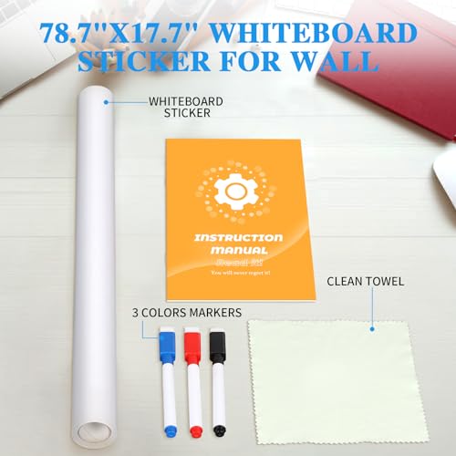 ZNCMRR 78.7"x17.7" Whiteboard Sticker for Wall White Board Dry Erase Paper - size: 79"W x 17.7"H