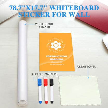 ZNCMRR 78.7"x17.7" Whiteboard Sticker for Wall White Board Dry Erase Paper - size: 79"W x 17.7"H