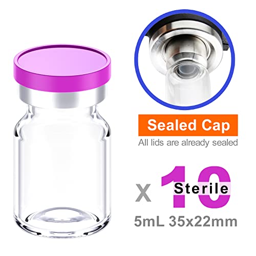 Sterile Empty Vials with Self Healing Injection Port and Aluminum Plastic Cap,Sterile Package (5ml Clear 10PCS) - size: 5ml Clear 10PCS