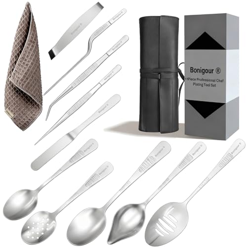 | Plating Tools Culinary Set | 11 Piece Professional Chef Plating Tools Pro Kit | Kitchen Plating Utensils | Modernist Cuisine Food Art | Stainless Steel | Black (Silver) - color: Silver