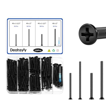 126Pcs Long Electrical Outlet Screws, #6-32#8-32 Wall Plate Switch Screws, Flat Head Phillips Machine Screws for Outlets, Light Switches & Deep, 304 Stainless Steel Black, with Tool - color: Black, size: #6#8 126Pcs