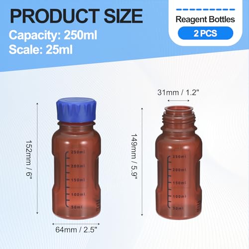 PATIKIL 250ml Reagent Bottle 2Pcs Graduated Storage Bottles PP Blue Brown - color: Brown, size: 250ml