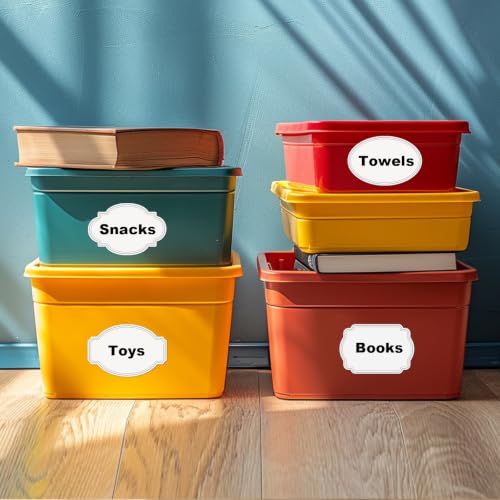 8 Shapes Labels for Storage Bins, 160 Removable Label White with Black Edge - color: White With Black Edges