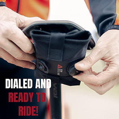 KOM Cycling Saddle Tool Roll Bag for Road, Mountain Biking, and Gravel Cycling - Saddle Roll is an alternative to the traditional Cycling Saddle Bag - Features 3 pockets and ATOP dial for tightening! - color: Stealth Black