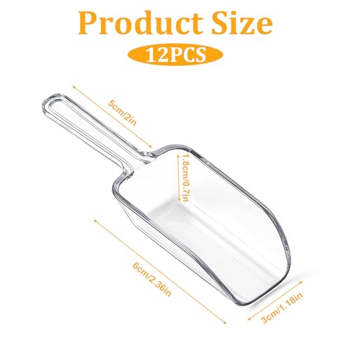 12 Pcs Mini Acrylic Plastic Kitchen Scoops 4.3" Multi Purpose Ice Scoops Acrylic Scoop for Canisters for Christmas Popcorn Food Ice Cream Dessert Canisters Jars Buffet Kitchen Bar Wedding Party