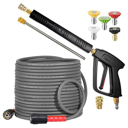 YAMATIC Pressure Washer Gun and 50FT Flexible Hose Stainless Steel Wand - size: 50ft hose & long gun