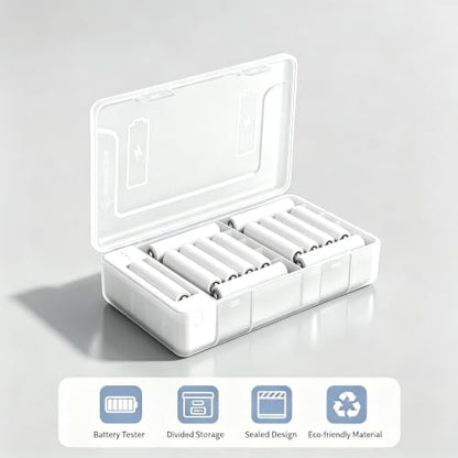 20 AA AAA Battery Storage Organizer Box Container with Tester