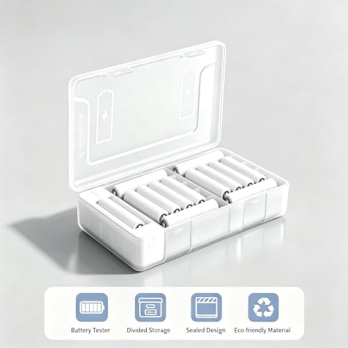 20 AA AAA Battery Storage Organizer Box Container with Tester