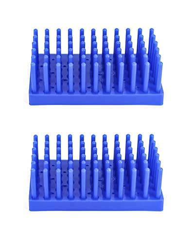 QWORK Test Tube Rack, Plastic Spike Drying Rack Holds, 2 Pack, 66-Position, for 12-16 mm Tubes, Blue - color: 2 Pack
