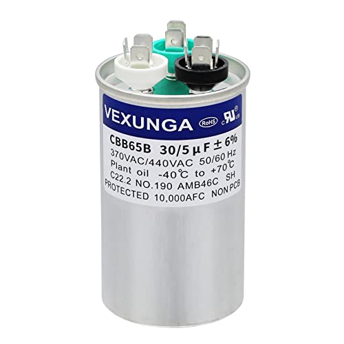 VEXUNGA 30/5 uF 30+5 MFD 370VAC or 440VAC Dual Run Start Round A/C Capacitor CBB65 CBB65B Air Conditioner Capacitors for AC Unit Fan Motor Start or Heat Pump or Condenser Straight Cool - style: [V03] 30+5 uF Round