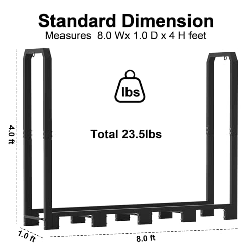 8Ft Firewood Rack Holder for Fireplace, Indoor & Outdoor Thickened Metal Firewood Storage Rack, Rust-Resistant, Sturdy, Space-Saving, Easy Assembly. - size: 8Ft