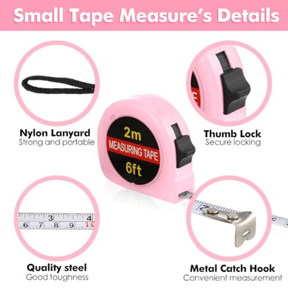 Copkim 50 Pcs Mini Tape Measure Keychain Bulk 6 Ft Retractable,Pink - color: Pink