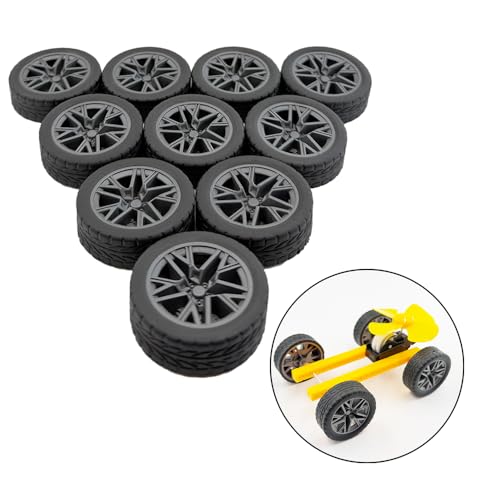 10PCS Toy Wheel Model Car Wheel with 5PCS Round Rod Shaft Axles for DIY Model Toy RC Car Truck Robot Building Project (2.5x40mm) - style: 2.5x40mm