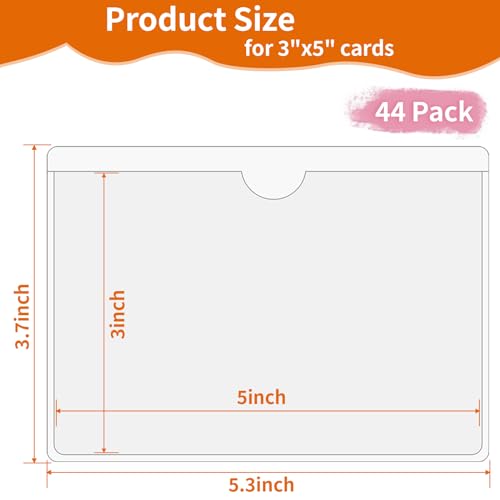 44 Pcs Storage Bin Labels, 3×5 in Index Card Holder, Clear Adhesive Pockets - size: 3×5 in