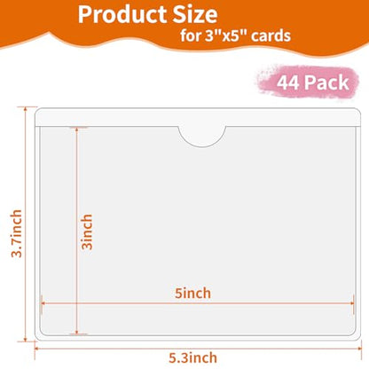 44 Pcs Storage Bin Labels, 3×5 in Index Card Holder, Clear Adhesive Pockets - size: 3×5 in