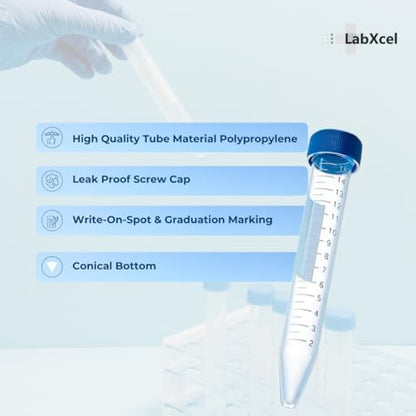 Polypropylene Conical Centrifuge Tubes - Plastic Test Tubes with Caps, Printed Graduation, Sterile, Blue Flat Screw Caps, for Medical and Laboratory Use (50, Conical 15ml) - size: Conical 15ml